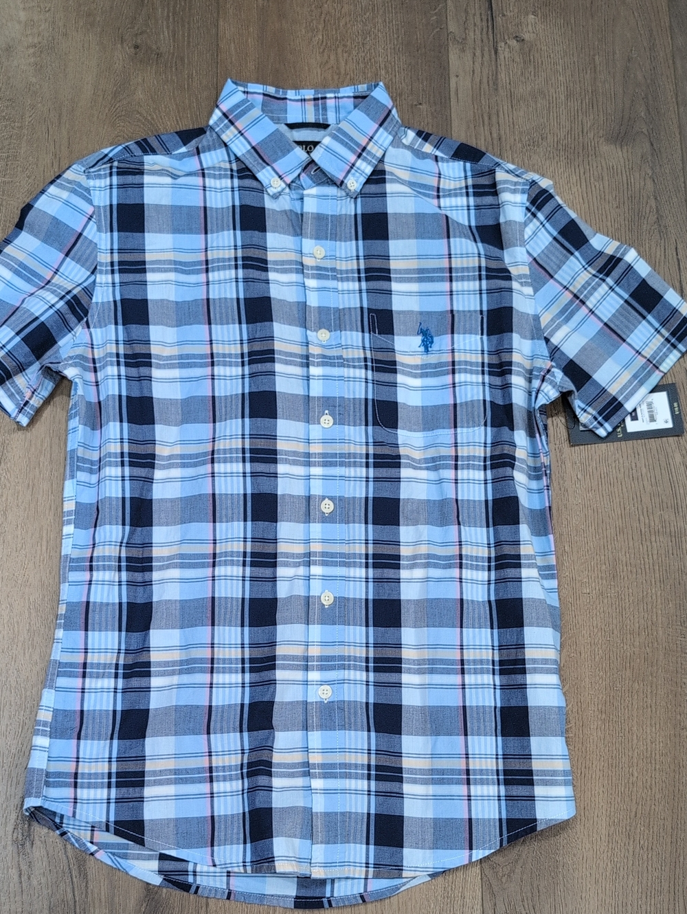 Polo by Ralph Lauren Blue and Navy Plaid Short-Sleeve Button-Down Shirt